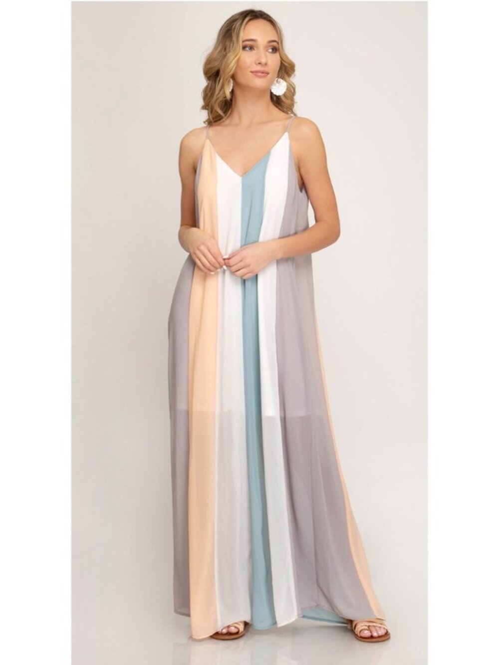 She + Sky Women's Large Long Color Block Maxi Dress